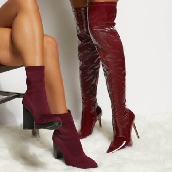🆕 Over The Knee Burgundy Stiletto Boots 8.5 - Picture 5 of 9